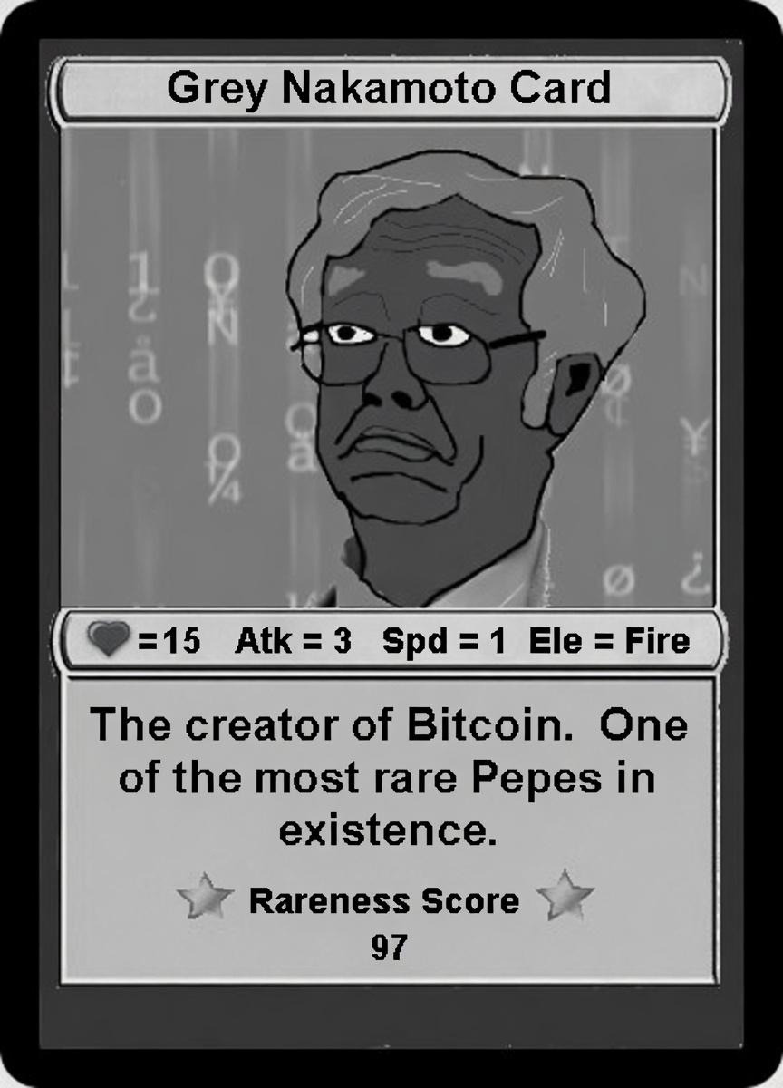 GREYNAKAMOTO card — creator of Bitcoin Pepe specimen