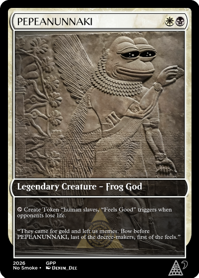 PEPEANUNNAKI card — Legendary Creature Frog God specimen by Denim_Dee