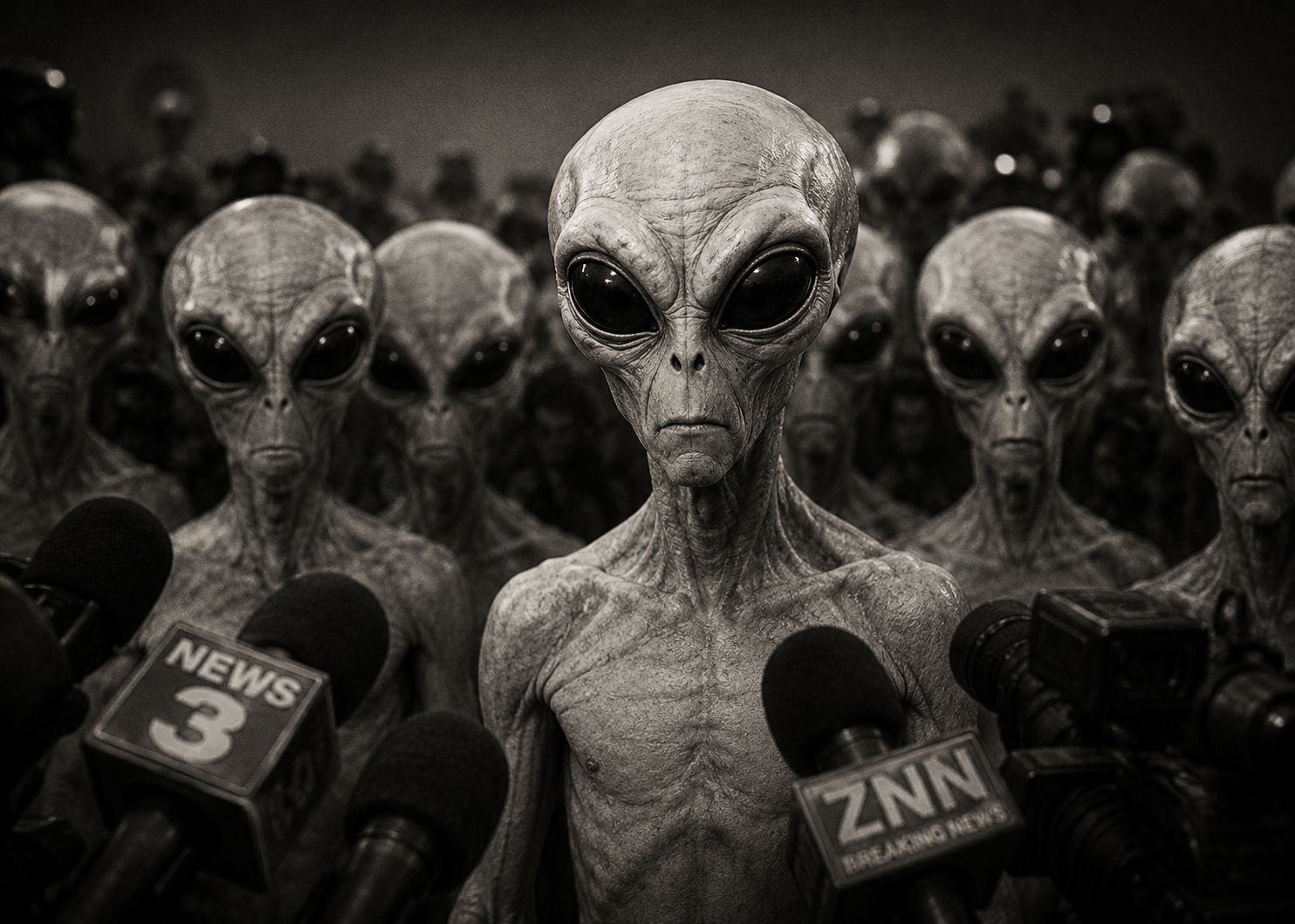 LATERALUS#0010 — crowd of grey aliens at press conference