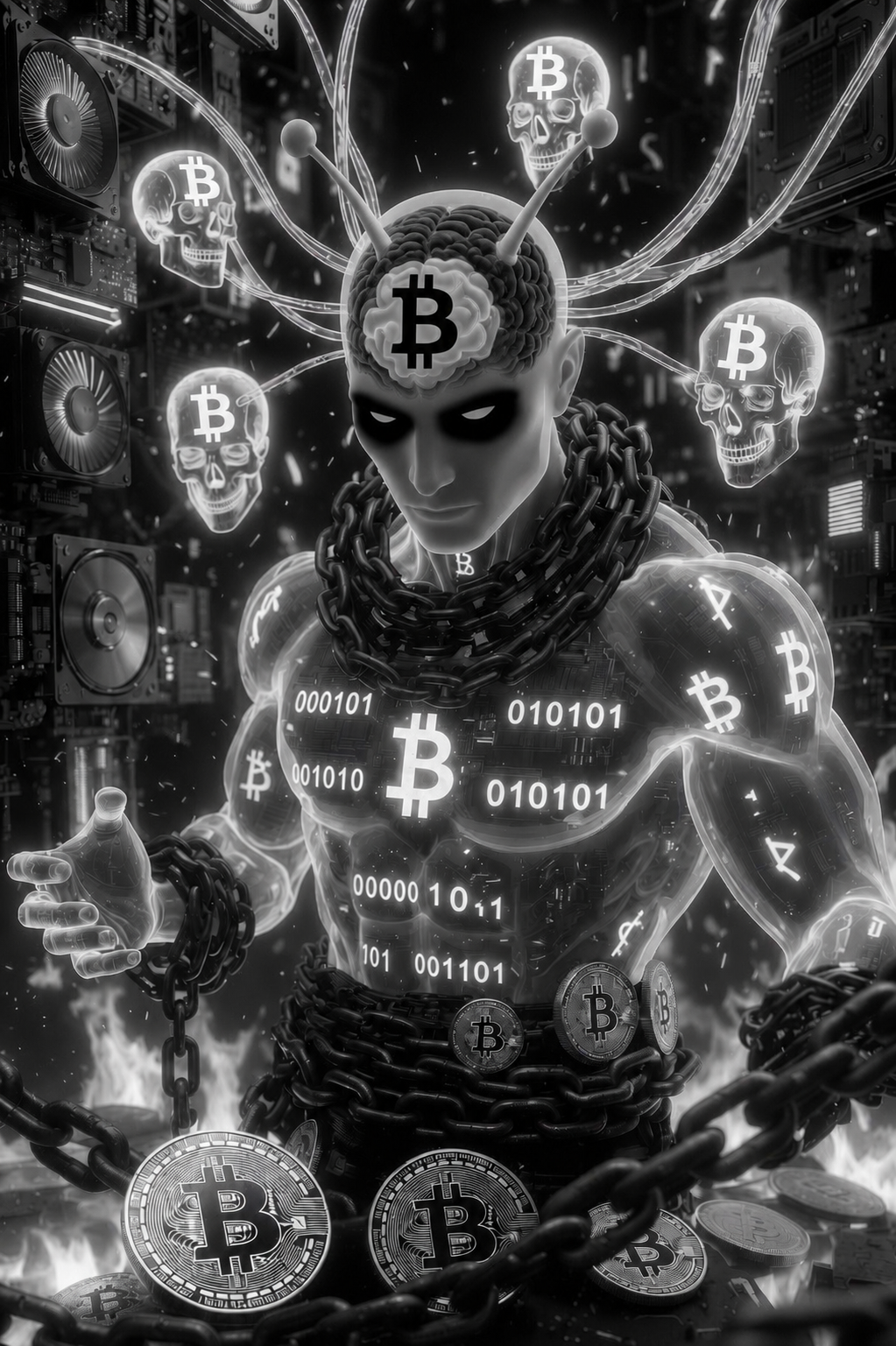 BITCOINHUMAN card — chained bitcoin human specimen